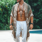 Men's Summer Shirt | Printed Casual | Tassel Accents | Knee-Length Design | Vibrant Prints | Relaxed Open Neckline | Short Sleeves | Lightweight Breathable Fabric | Sizes S-3XL