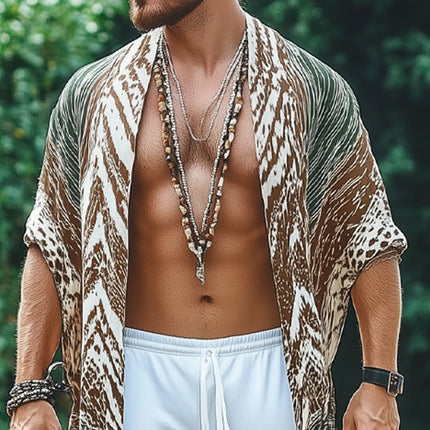 Men's Summer Shirt | Printed Casual | Tassel Accents | Knee-Length Design | Vibrant Prints | Relaxed Open Neckline | Short Sleeves | Lightweight Breathable Fabric | Sizes S-3XL
