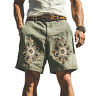 Men's Casual Western Style Shorts | Summer Ramie Embroidery | Lightweight Breathable Fabric | Comfortable Fit with Practical Pockets | Perfect for Warm Weather | Versatile Style for Modern Men