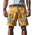 Men's Retro Western Style Shorts | Summer Casual Fashion | Ramie Embroidery | Breathable | Comfortable Fit | Versatile Pairing | Functional Design | No Belt