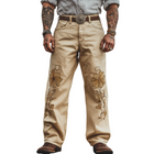 Men's Retro Western Style Twill Cotton Embroidered Casual Pants | Spring Summer Fashion | Breathable Comfort | Relaxed Fit | Versatile Styling | Functional Pockets | Distinctive Embroidery (Without Belt)