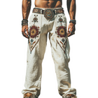 Men's Cotton Linen Pants | Retro Western Style | Spring Summer Fashion | Embroidered Details | Breathable Relaxed Fit | Comfortable Casual Wear | No Belt Included | Versatile Stylish Bottoms