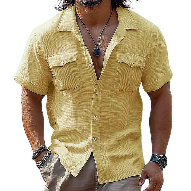Men's Short-Sleeve Textured Shirt | Comfortable Lightweight Summer Top | Lapel Collar | Breathable Fabric | S-3XL Sizes | Versatile Casual to Polished Occasions