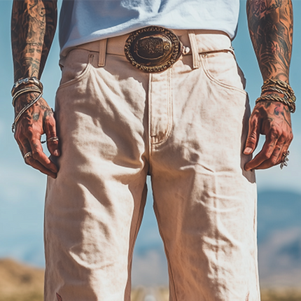 Men's Retro Western Style Twill Cotton Pants | Spring & Summer Casual Embroidered Pants | Comfortable Breathable Relaxed Fit | Premium Quality | Unique Design | Versatile Style | Practical Pockets