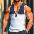 Men's Slim Fit Tank Top | Cotton Waffle Fabric | Colorblock Patchwork | Zipper V-Neck | Casual Sleeveless Shirt | Breathable & Stylish Summer Top | Versatile Athletic Wear | Comfortable & Durable