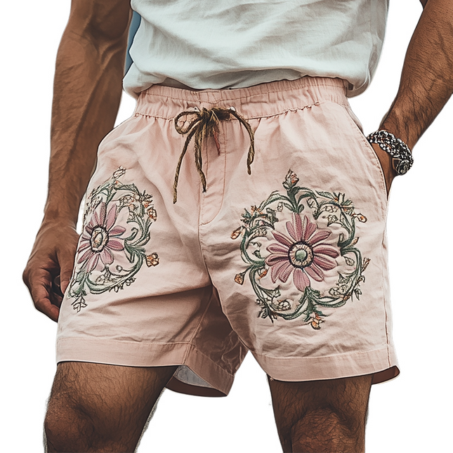 Men's Cotton Shorts | Summer Casual Style | Elastic Waistband | Embroidered Detailing | Breathable Cotton Fabric | Versatile Design | Practical Pockets | Comfortable Fit