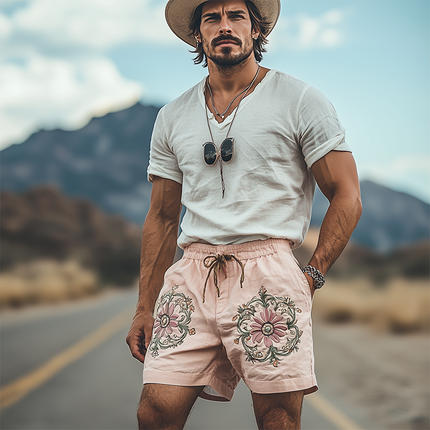 Men's Cotton Shorts | Summer Casual Style | Elastic Waistband | Embroidered Detailing | Breathable Cotton Fabric | Versatile Design | Practical Pockets | Comfortable Fit