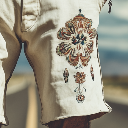 Men's Retro Embroidered Shorts | Twill Cotton | Comfortable Fit | Summer Fashion | Versatile Casual Wear | Stylish Embroidery | Durable Fabric | Warm-Weather Adventures | Without Belt