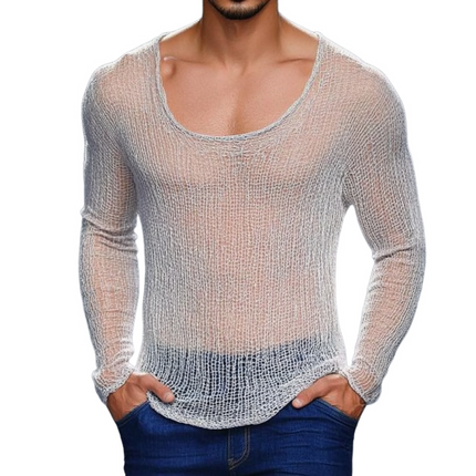 Men's Slim Fit Hollow Knitted Sweater | Breathable Round Neck | Casual Lightweight Layering Top