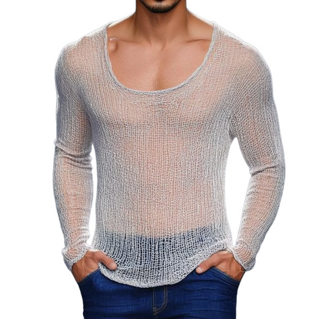 Men's Slim Fit Hollow Knitted Sweater | Breathable Round Neck | Casual Lightweight Layering Top