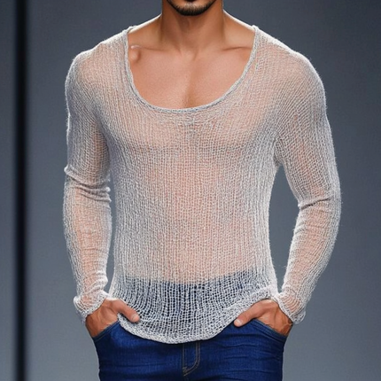 Men's Slim Fit Hollow Knitted Sweater | Breathable Round Neck | Casual Lightweight Layering Top