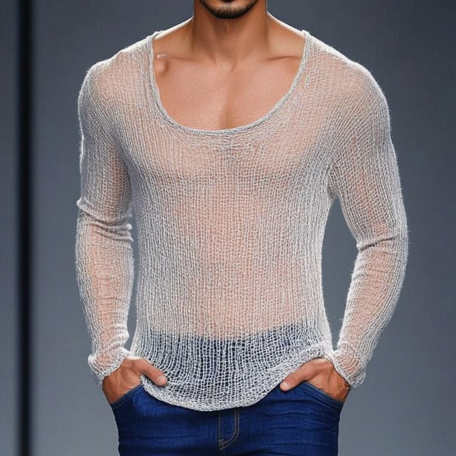 Men's Slim Fit Hollow Knitted Sweater | Breathable Round Neck | Casual Lightweight Layering Top