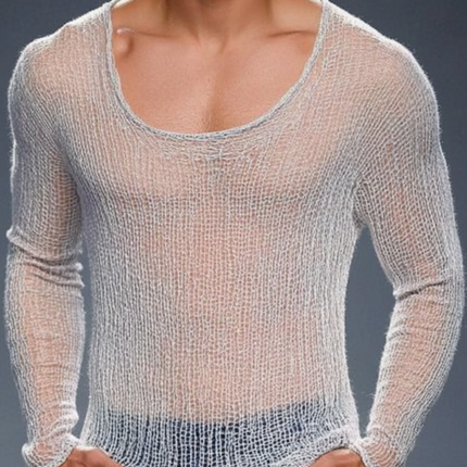 Men's Slim Fit Hollow Knitted Sweater | Breathable Round Neck | Casual Lightweight Layering Top
