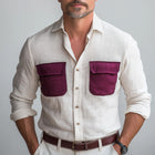 Men's Stylish Long Sleeve Shirt | Summer Contrast Patchwork Design | Breathable Lightweight Fabric | Tailored Fit | Versatile Fashion Top