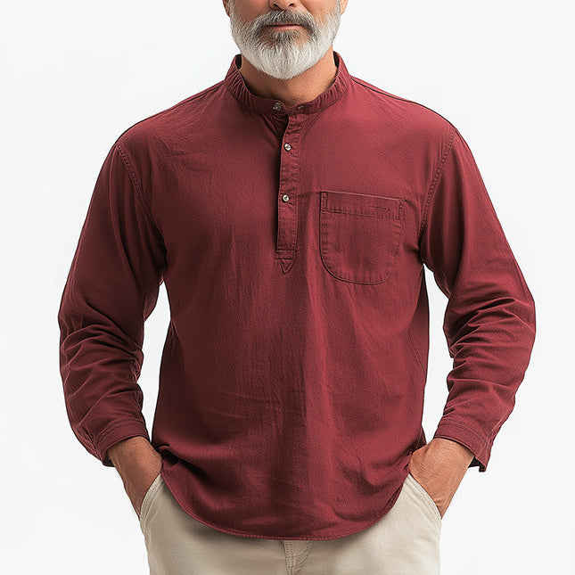 Men's Long Sleeve Henley Shirt | Summer Fashion | Solid Color | Breathable Cotton Fabric | Classic Three-Button Neckline | Casual Versatile Style | Comfortable Fit | Easy Care | Machine Washable