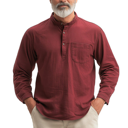 Men's Long Sleeve Henley Shirt | Summer Fashion | Solid Color | Breathable Cotton Fabric | Classic Three-Button Neckline | Casual Versatile Style | Comfortable Fit | Easy Care | Machine Washable