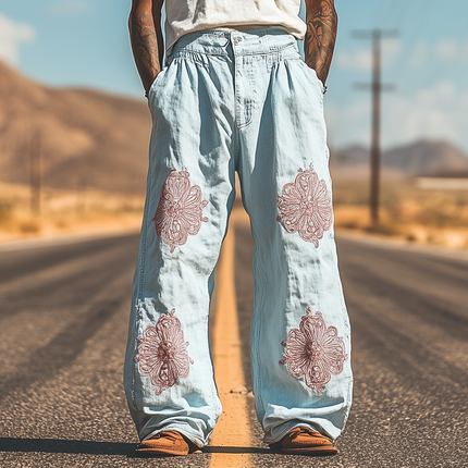 Men's Tencel Denim Pants | Spring Summer Fashion | Casual Western Style | Embroidered Design | Breathable Fabric | Versatile and Comfortable | Relaxed Fit | Easy Maintenance | Ideal for Warm Weather