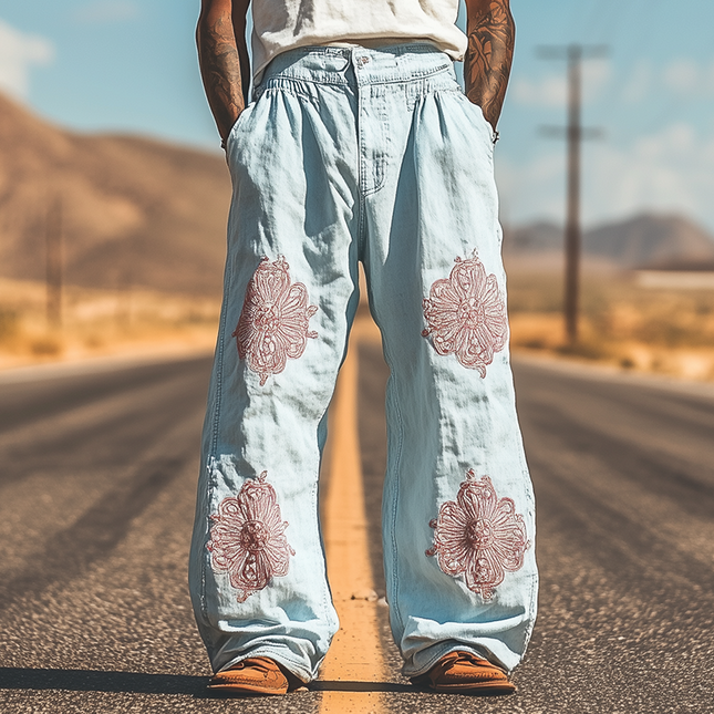 Men's Tencel Denim Pants | Spring Summer Fashion | Casual Western Style | Embroidered Design | Breathable Fabric | Versatile and Comfortable | Relaxed Fit | Easy Maintenance | Ideal for Warm Weather