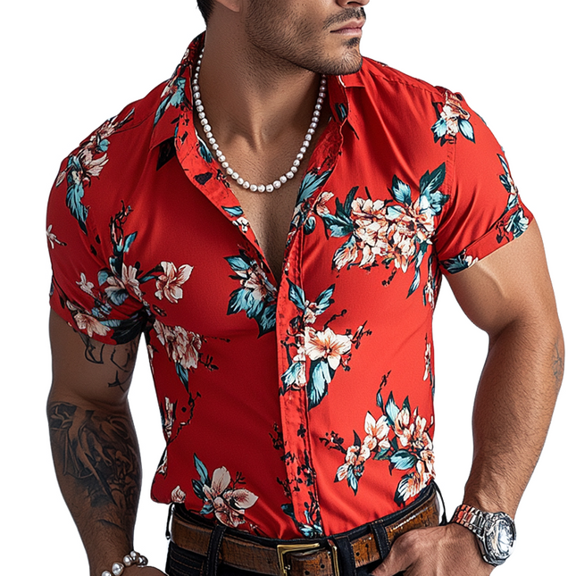 Men's Floral Retro Shirt | Casual Short Sleeve | Lapel Collar | Vintage Print | Summer Beach Barbecue Style | Breathable Fabric | Size S to 3XL | Fashion Wardrobe Essential