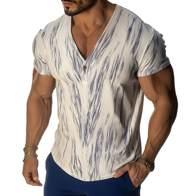 Men's V-Neck Short Sleeve T-Shirt | Retro Casual Woodgrain Print | Lightweight Breathable Fabric | Comfortable Relaxed Fit | Versatile Sizes S-3XL | Ideal for Casual Outings & Everyday Wear