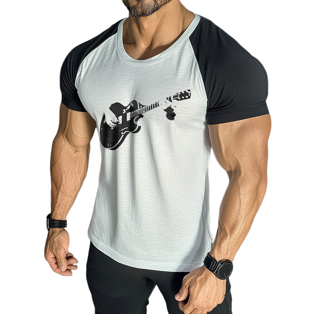 Men's Retro Cotton T-Shirt | Rock Guitar Print | Round Neck | Short Sleeve | Vintage Style | Casual Wear | Breathable Comfortable Fit | Multiple Sizes