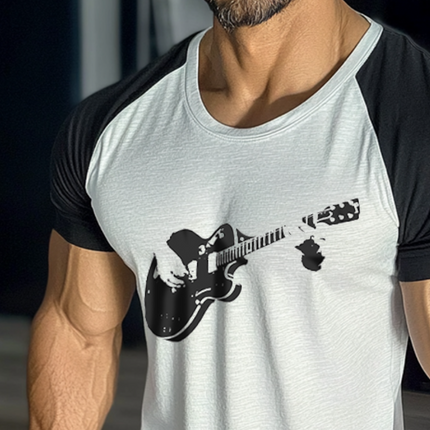 Men's Retro Cotton T-Shirt | Rock Guitar Print | Round Neck | Short Sleeve | Vintage Style | Casual Wear | Breathable Comfortable Fit | Multiple Sizes