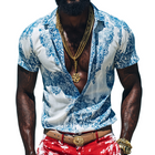 Men's Retro Linen Shirt | Blue White Print | Short Sleeve | Lapel Collar | Breathable Casual Top | Summer Essential | Comfortable Fit | Versatile Style