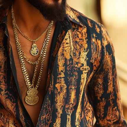 Men's Vintage Style Geometric Print Long Sleeve Lapel Shirt | Retro Palace Aesthetic | Smart Casual Top | Button Cuffs | Breathable Fabric | Versatile Fashion | Sizes S-3XL