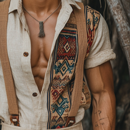 Men's Ethnic Geometric Print Shirt | Retro Casual Linen Lapel | Short Sleeve Dress Shirt | Breathable Lightweight Top | Stylish Vintage Charm | Summer Essential | S-3XL
