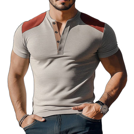 Men's Henley Collar Colorblock T-Shirt | Summer Slim Fit | Short Sleeve | Casual Wear | Comfortable Cotton Blend | S-3XL | Trendy Color Combinations