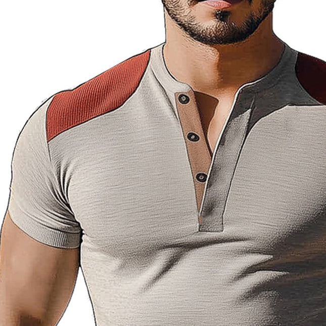 Men's Henley Collar Colorblock T-Shirt | Summer Slim Fit | Short Sleeve | Casual Wear | Comfortable Cotton Blend | S-3XL | Trendy Color Combinations