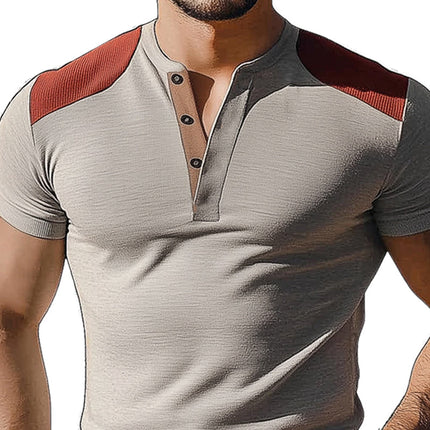 Men's Henley Collar Colorblock T-Shirt | Summer Slim Fit | Short Sleeve | Casual Wear | Comfortable Cotton Blend | S-3XL | Trendy Color Combinations