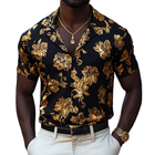 Men's Gold Print Cuban Collar Shirt | Retro Short Sleeve | Slim Fit | Casual Partywear | Lightweight Summer Fashion | Vintage Style | Available in Multiple Sizes