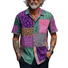 Men's Retro Graphic Print Shirt | Contrast Design | Lapel Collar | Loose Fit | Short Sleeve | Comfortable Casual Top | Vintage Style | Summer Fashion | Versatile Wear | Breathable Fabric | MTA1586D5M