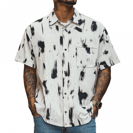 Men's Printed Short Sleeve Shirt | Breathable Loose Fit | Stylish Lapel Collar | Casual Summer Button-Down | Lightweight Fabric | Versatile Fashion | Easy Care | Sizes Available