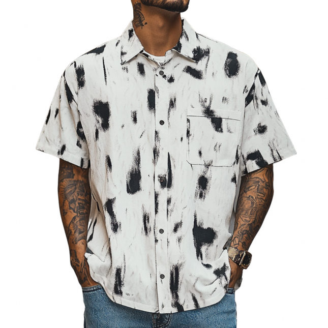 Men's Printed Short Sleeve Shirt | Breathable Loose Fit | Stylish Lapel Collar | Casual Summer Button-Down | Lightweight Fabric | Versatile Fashion | Easy Care | Sizes Available