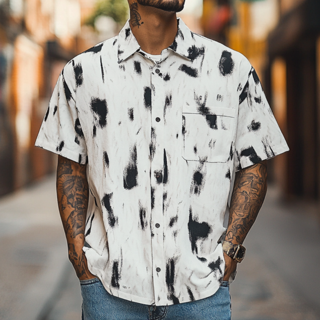 Men's Printed Short Sleeve Shirt | Breathable Loose Fit | Stylish Lapel Collar | Casual Summer Button-Down | Lightweight Fabric | Versatile Fashion | Easy Care | Sizes Available