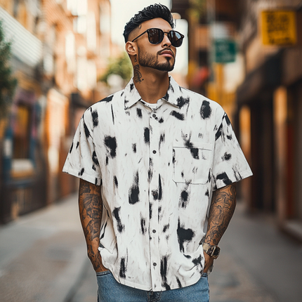 Men's Printed Short Sleeve Shirt | Breathable Loose Fit | Stylish Lapel Collar | Casual Summer Button-Down | Lightweight Fabric | Versatile Fashion | Easy Care | Sizes Available