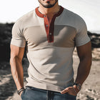 Men's Slim Fit Henley Collar T-Shirt | Colorblock | Business Casual | Short Sleeve | Cotton Blend | Breathable Summer Top