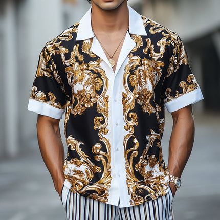 Men's Retro Palace Style Shirt | Luxury Printed Short Sleeve | Vintage Lapel Collar | Casual & Semi-Formal | Breathable Fabric | S to 3XL