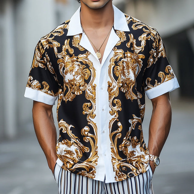 Men's Retro Palace Style Shirt | Luxury Printed Short Sleeve | Vintage Lapel Collar | Casual & Semi-Formal | Breathable Fabric | S to 3XL