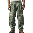 Men's Western Style Embroidered Pants | Spring Summer Cotton Linen Blend | Casual Relaxed Fit | Breathable Lightweight | Fashion Forward Comfort | Versatile Outfits