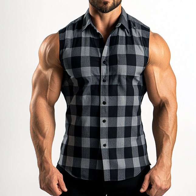 Men's Sleeveless Plaid Shirt | Retro Casual | Lapel Collar | Breathable Fabric | Vintage Style | Versatile Summer Wear | Available in S to 3XL | Perfect for Layering | Ideal for Casual Outings