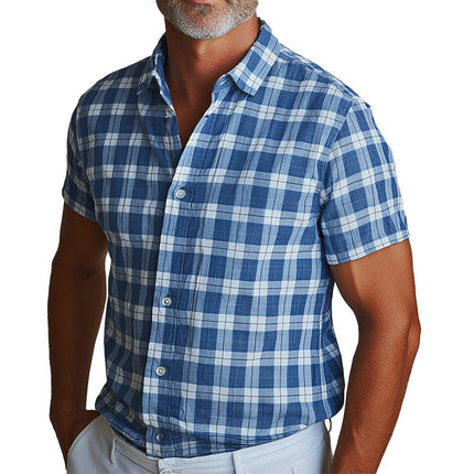 Men's Summer Fashion Retro Plaid Shirt | Cotton Linen Blend | Breathable Lightweight Casual Top | Classic Versatile Design | Ideal for Warm Weather | Timeless Style | Comfortable Relaxed Fit
