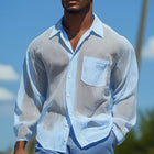 Men's Summer Breathable Striped Organza Long Sleeve Shirt | Lightweight Casual & Semi-Formal Wear | Cool Airy Fabric | Stylish Dress Shirt
