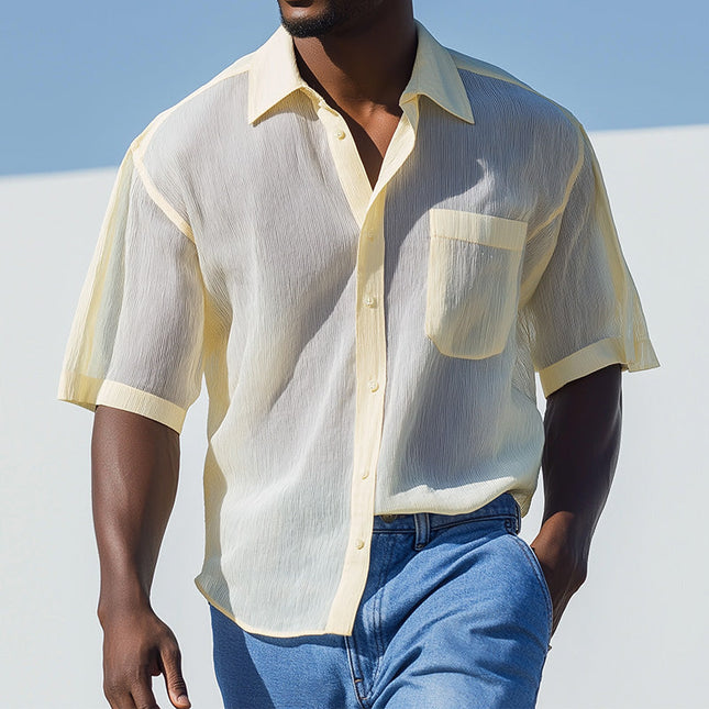 Men's Striped Organza Shirt | Breathable Summer Fashion | Lightweight Long Sleeve | Casual Semi-Formal Style | Elegant Vertical Stripes | Comfortable Versatile Fit | Ideal for Warm Weather