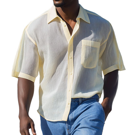 Men's Striped Organza Shirt | Breathable Summer Fashion | Lightweight Long Sleeve | Casual Semi-Formal Style | Elegant Vertical Stripes | Comfortable Versatile Fit | Ideal for Warm Weather