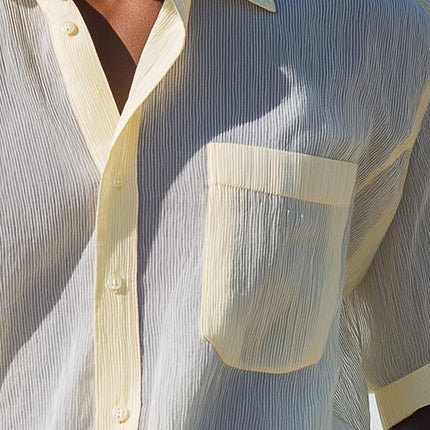 Men's Striped Organza Shirt | Breathable Summer Fashion | Lightweight Long Sleeve | Casual Semi-Formal Style | Elegant Vertical Stripes | Comfortable Versatile Fit | Ideal for Warm Weather