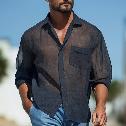 Men's Long Sleeve Shirt | Summer Fashion | Breathable Organza | Striped Design | Versatile for Casual & Semi-Formal | Lightweight & Comfortable | Elegant Style | Ideal for Warm Weather