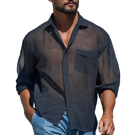 Men's Long Sleeve Shirt | Summer Fashion | Breathable Organza | Striped Design | Versatile for Casual & Semi-Formal | Lightweight & Comfortable | Elegant Style | Ideal for Warm Weather